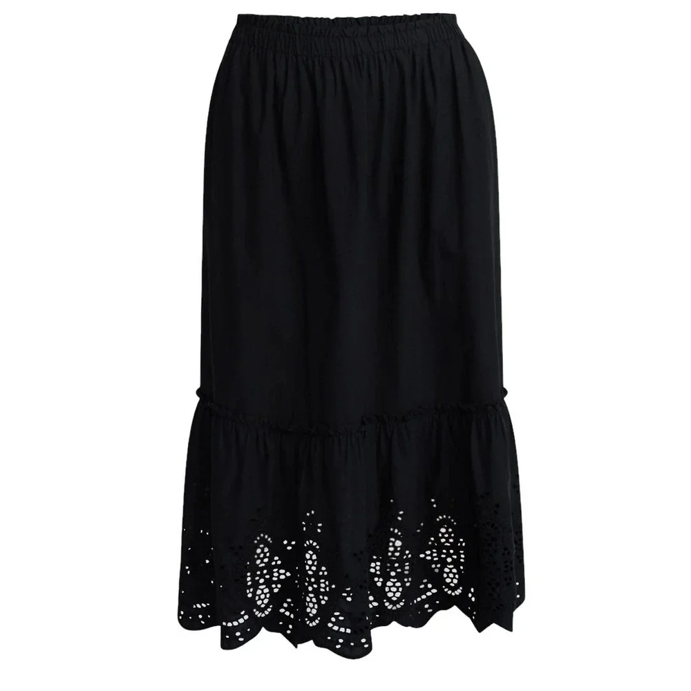 NWT Womens XL Black Eyelet Trim Midi Skirt with Pockets Cottagecore Time and Tru - Picture 4 of 7